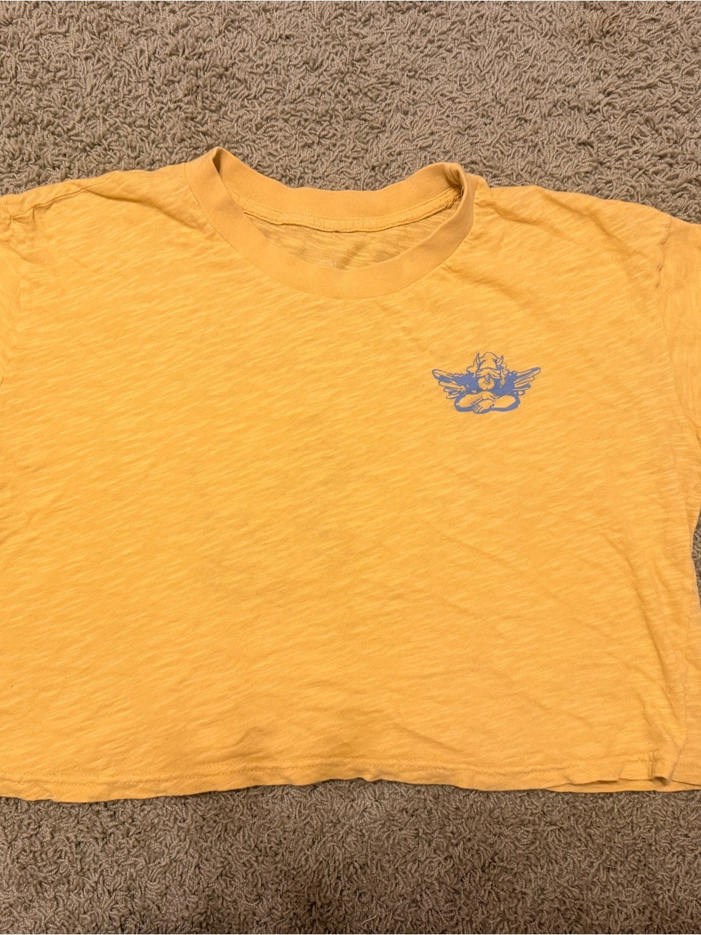 Boys Lie Yellow short Sleeve Tee with Blue Angel Logo on front and design on bac